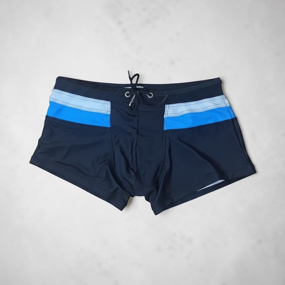 Taddlee Sz M Mens Swim Short Swimsuits Boxer Trunks Square Cut Board Blue Retro